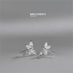 New Fashion Temperament Dragonfly Silver Plated Jewelry Personality Not Allergic Exquisite Crystal Stud Earrings  E067