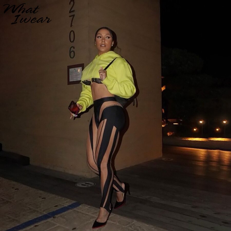 Whatiwear Y2K Women High Waist Patchwork Casual Skinny Stretch Trousers 2021 New Fashion Club Streetwear Female Leggings Pant