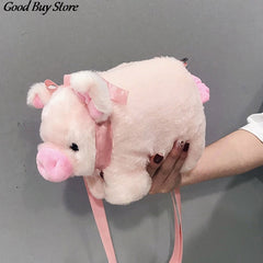 Cute Pig Shoulder Bag Plush Stuffed Animal Crossbody Bags Women Fashion Winter Soft Purse Cartoon Handbags Phone Money Storage