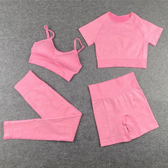Seamless Leggings+Short Sleeve Crop Top+Sports Bra+Sport Shorts Yoga Set