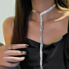 Shine Full Rhinestones Choker Necklaces Long Tassel Crystal Necklace