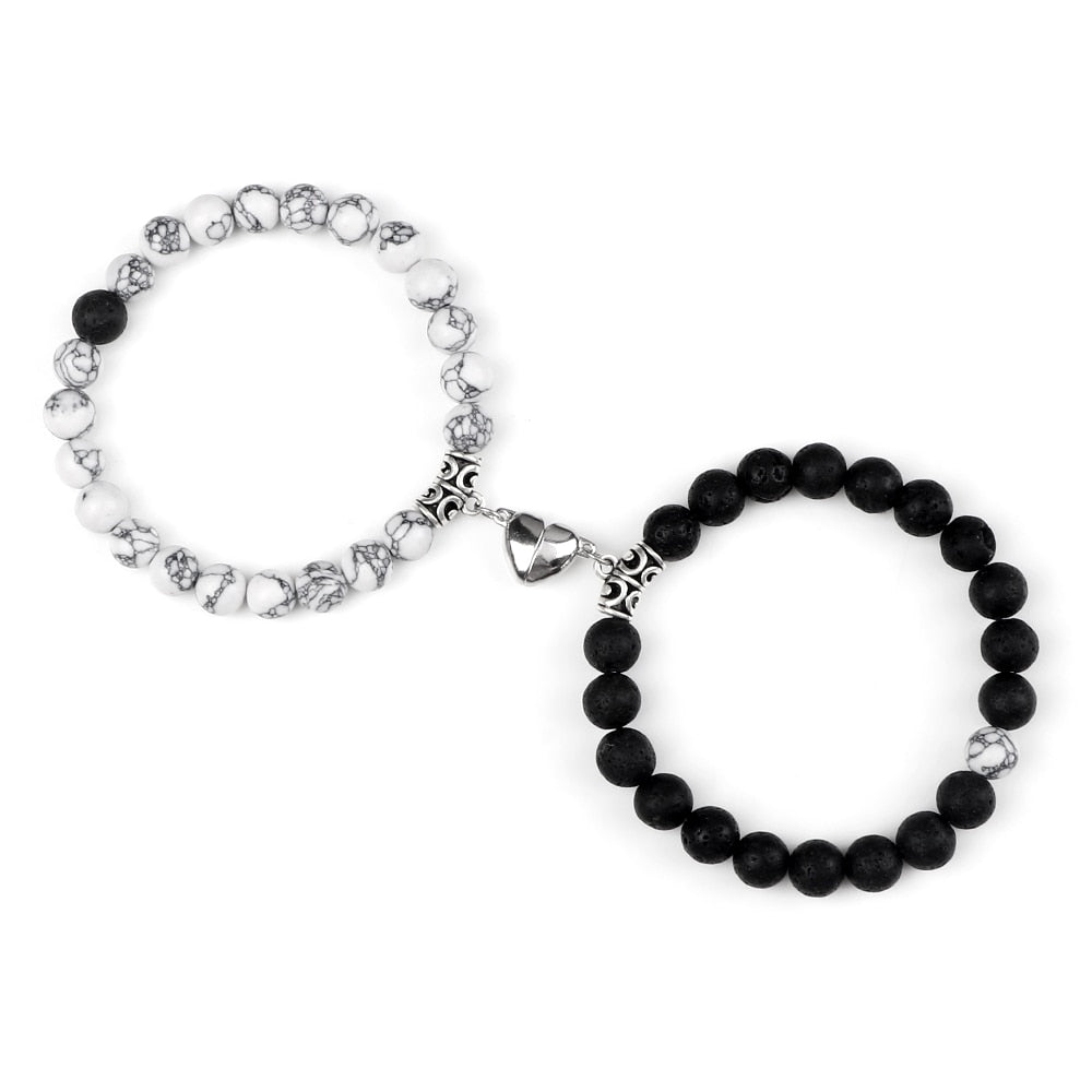 Amora Magnetic Heart Natural Stone Bracelet Set