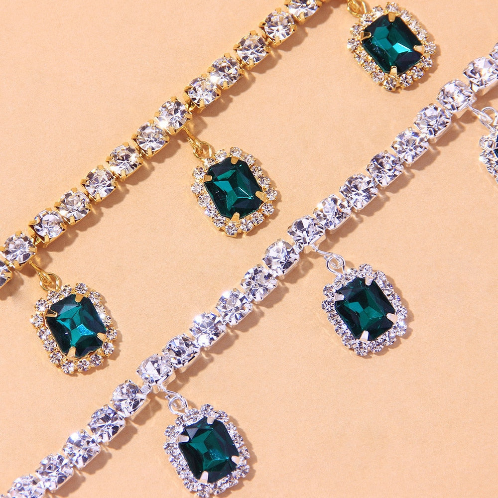 Crystal Square Pendant Tennis Chain Anklet