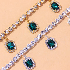 Crystal Square Pendant Tennis Chain Anklet