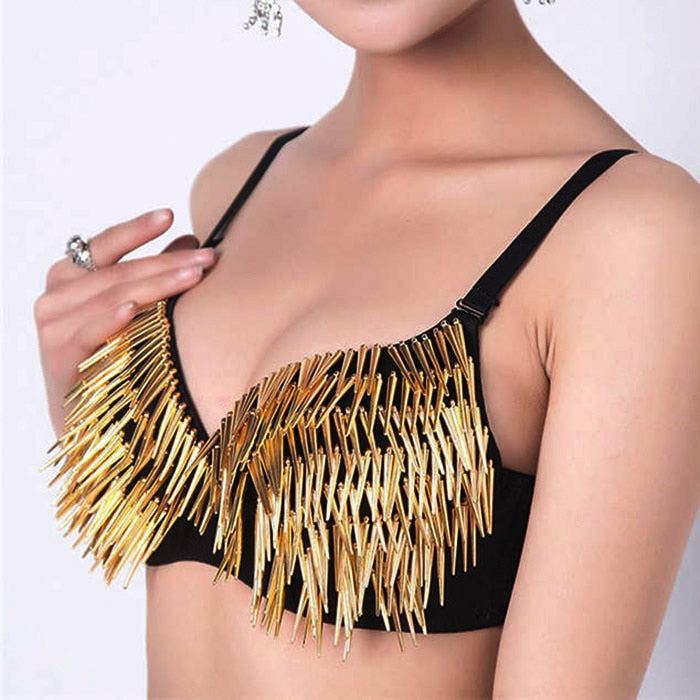 Push Up Bra With Rivet Gold Silver Rock Backless