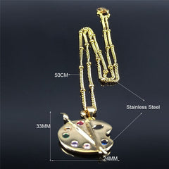 Painting Plate Zircon Copper Stainless Steel Necklaces Art Pigment Palette Choker Necklace Jewelry cadenas mujer NC120S01