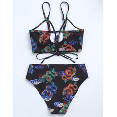 Dragon Print Strapped Push Up Cross Tied bikini