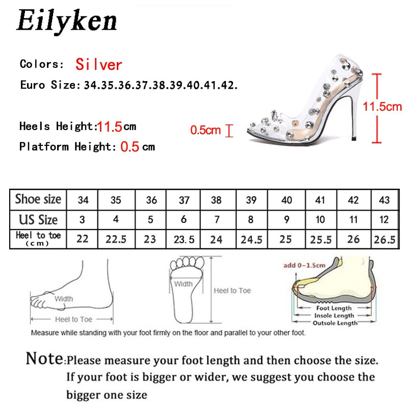 Eilyken 2022 Design Rivet Crystal Pumps Wedding Women Shoes High Heels PVC Transparent Sexy Night Club Femme Shoes