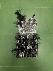 High Quality Black Mini Feathers V-neck Fashion Bodycon Dress Evening Party Bodycon Dress Vestidos