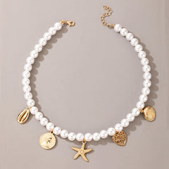 Vintage Style Simple 6MM Pearl Chain Choker Necklace For Women Wedding Love Shell Pendant Necklace Fashion Jewelry Wholesale