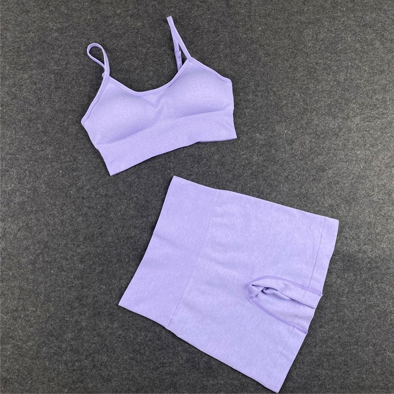 Seamless Leggings+Short Sleeve Crop Top+Sports Bra+Sport Shorts Yoga Set