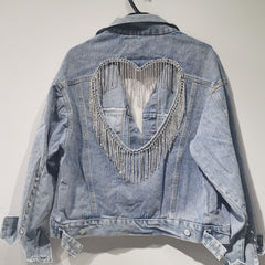 Rockin riley Denim Jacket Female Light Blue Diamond Tassel