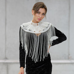 Sexy Women&#39;s Pearl Body Chains Bra Shawl Fashion Adjustable Size Shoulder Necklaces Tops Chain Wedding Dress Pearls Body Jewelry