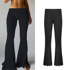 CIBBAR Solid Low Waist Ribbed Flare Pants Women Summer Slim Elegant Casual Elastic Trousers Female Fashion All-Match Streetwear