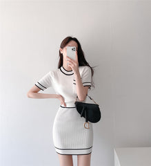 Buttons O-Neck Short-Sleeve Knitting Shirt+Mini Skirt 3-Piece Set Women&#39;s Sweater Cardigan Summer Fall 2021 New Korea Sweet Suit