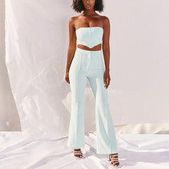 JillPeri Strapless Corset Crop Top and Flare Pants Sets Solid High Waist Women Sexy Outfit Elegant Casual Legging 2 Piece Set