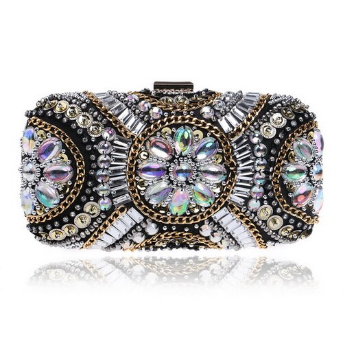 SEKUSA Hot Sale Small Beaded Clutch Purse Elegant Black Evening Bags Wedding Party Clutch Handbag Metal Chain Shoulder Bags