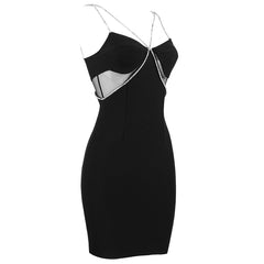 Women Summer Style Sexy V Neck Backless Diamonds Black Bodycon Bandage Dress 2021 Designer Elegant Evening Party Dress Vestido
