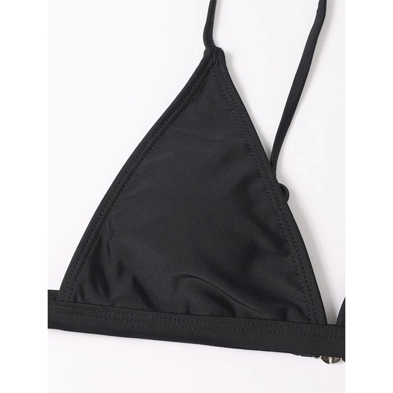bikini Solid swimwear female String knot 3 pieces set