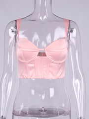NewAsia Satin Corset Top Hollow out Adjustable Strap Boning Underwire Padded Stretch Zipper Bustier Women Sexy y2k Crop Tank Top