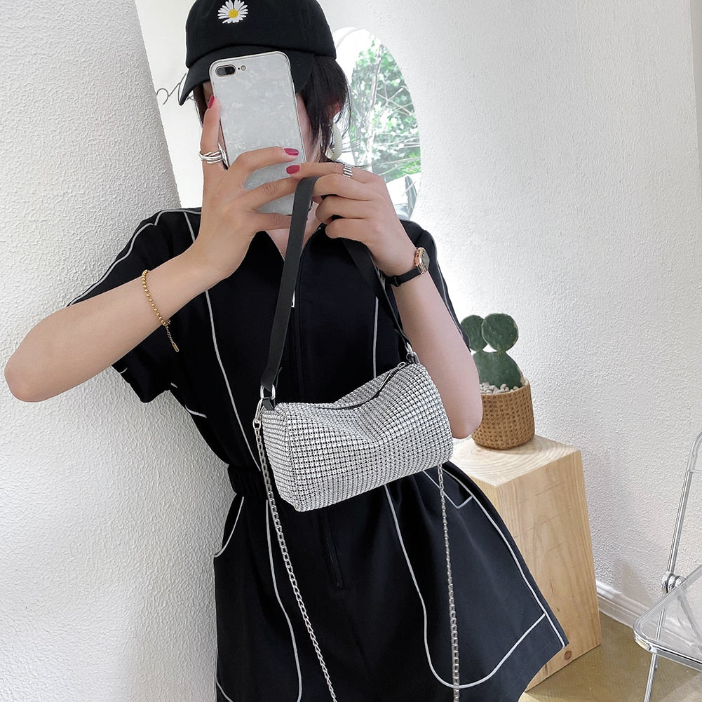 Rhinestone Crossbody Bag Shiny Chain Evening Clutch Shoulder Pouch