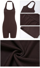 Sleeveless Rib Knitted Bodycon Romper - Casual Sport Short