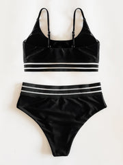 Webbing Patchwork Padded Bra High Waist Swimsuit
