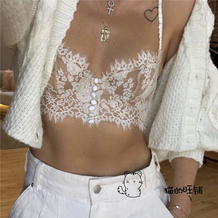White Lace Bralette Sexy Backless Crop Top