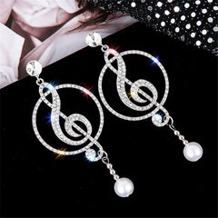 FYUAN Music Symbol Rhinestone Crystal  Drop Earrings for Women Geometric Pearl Earrings Fashion Party Statement Jewelry