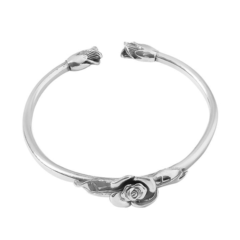 Handmade Vintage Silver Bracelet with Rose Design