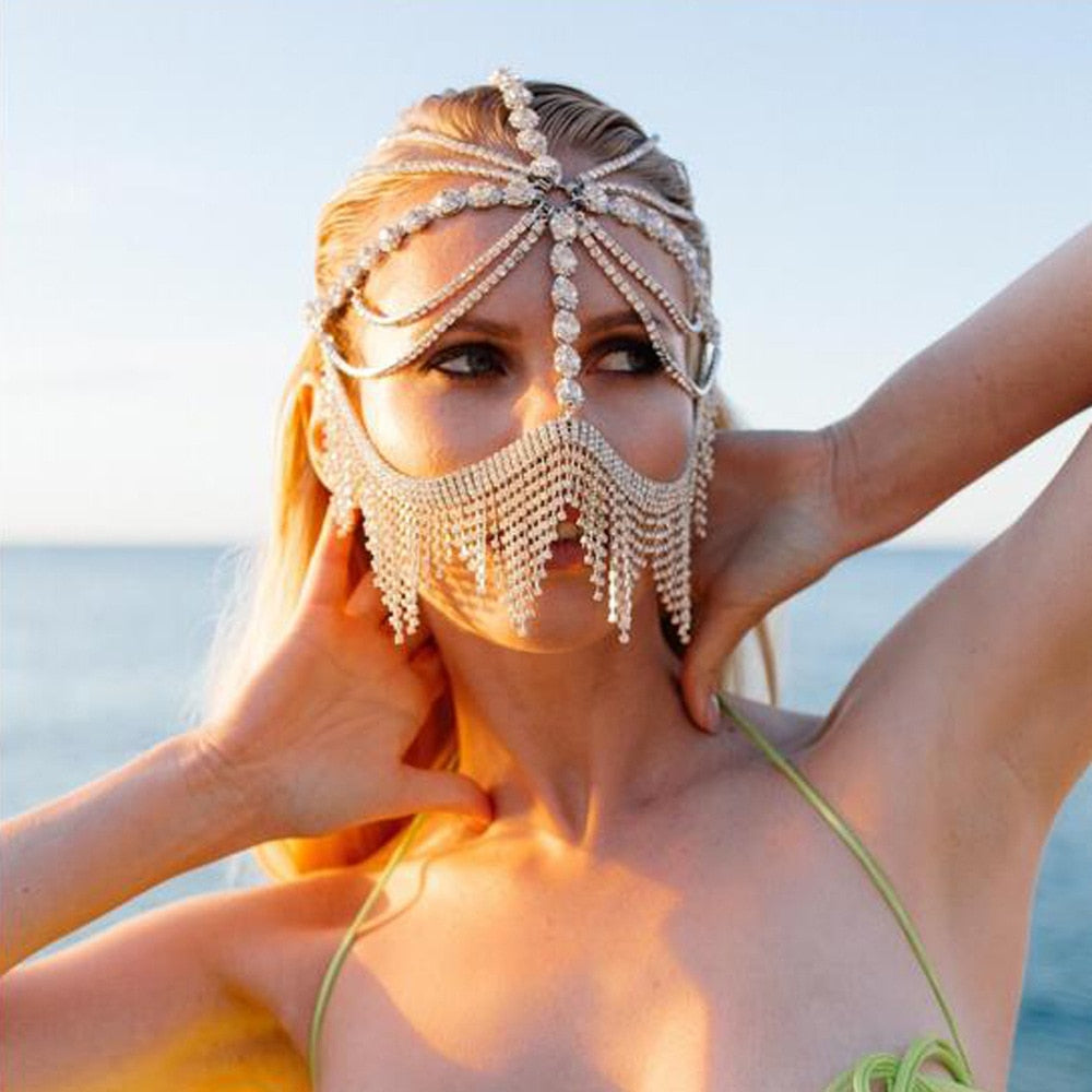 Belladonna Rhinestone Chain Veil Mask