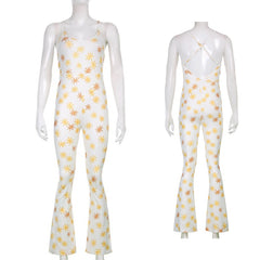 Floral Ribbed Slit Jumpsuit