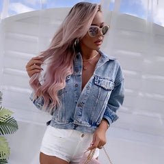 Rockin riley Denim Jacket Female Light Blue Diamond Tassel