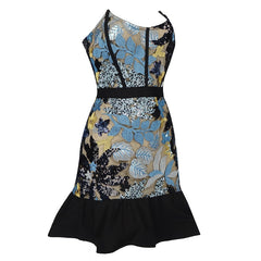 High Quality Celebrity Blue Print Strapless Pencil Bandage Dress Elegant Club Party Dress Vestidos