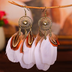 Dream Catcher Boho Feather Earrings Vintage Ethnic Statement Hanging Bohemian Long Tassel Earrings Women Lady 2022 Trend Jewelry