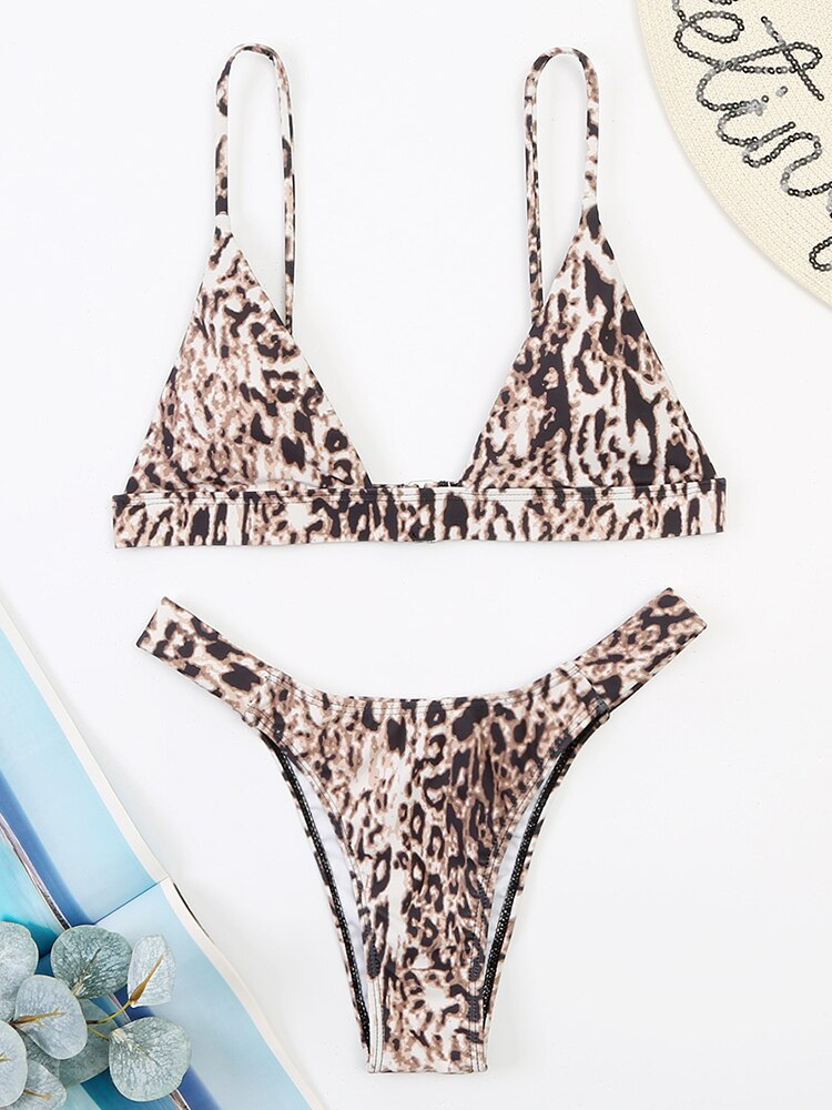 2022 New Sexy Leopard Print Bikini Low Waist Swimwear Women Swimsuit Female Brazilian Bikini Set Bathers Bathing Suits Beachwear