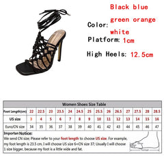 Fashion Handmade Design Weave Hollow Gladiador Sandals Women Summer Orange Square Toe Cross-Tied Stiletto Heels Ladies Shoes