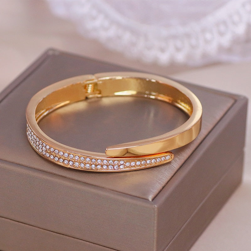 Trendy Geometry Round Bracelets &amp; Bangles For Women Charm Crystal Cuff Bracelet Rose Gold Color Bangles Female Jewelry Accessory