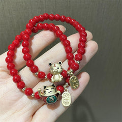 2022 New Lucky Tiger Head Bracelets For Women Girls Red Crystal Beaded Charm Cat Bracelets &amp; Bangles Gifts Wholesale