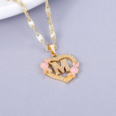 GOLD PLATED CUSTOMIZED HEART FLOWER INITIAL LETTER PENDANT ROSE GOLD HEART INITIAL LETTER RING