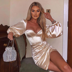 Satin Dress Long Sleeve Sexy Dress Tube Top