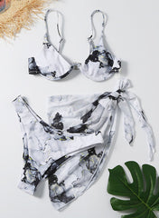 Sexy Marble Long Sleeve Bikini Female Swimsuit Women Swimwear Plus Size Bikini set Halter Bather Bathing Suit Swim