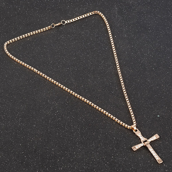 Fast and Furious Movies Actor Dominic Toretto  Rhinestone Cross Crystal Pendant Chain Necklace Men Jewelry