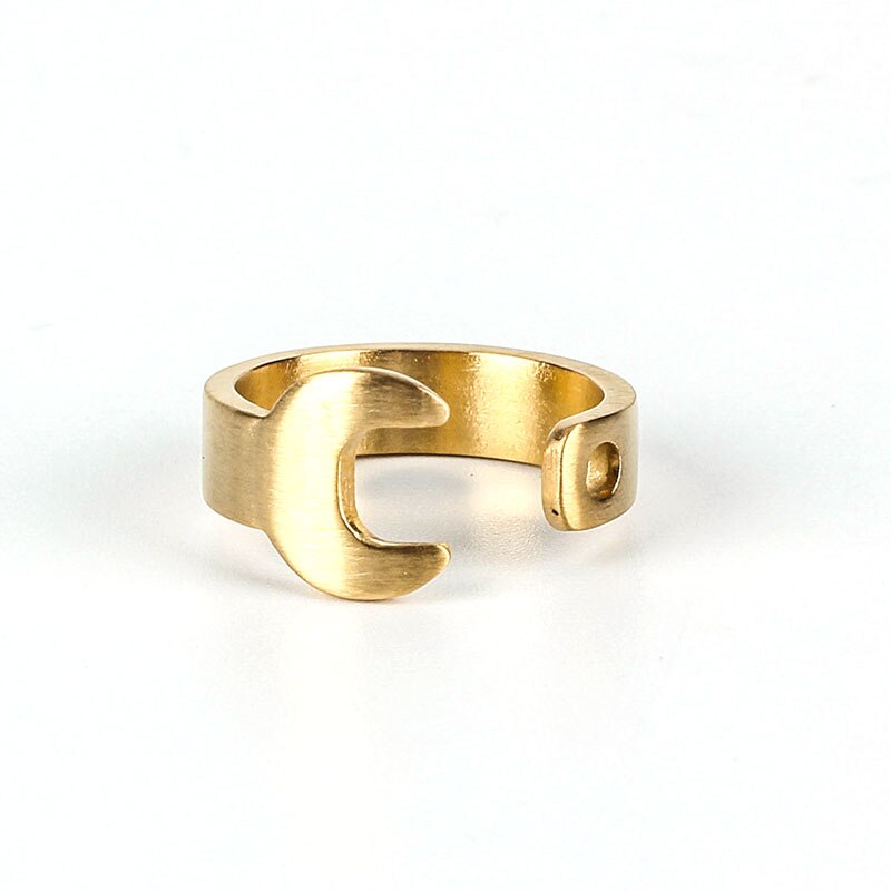 Punk Gothic Wrench Open Ring in Black Stainless Steel