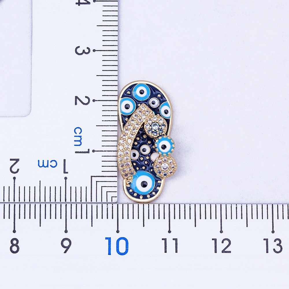 Rhinestone Enamel Slipper Pendant - Blue Evil Eye Necklace Chain Gold Plated