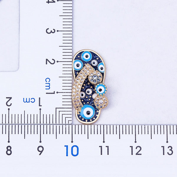 Rhinestone Enamel Slipper Pendant - Blue Evil Eye Necklace Chain Gold Plated