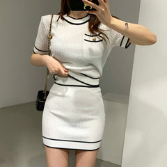 Buttons O-Neck Short-Sleeve Knitting Shirt+Mini Skirt 3-Piece Set Women&#39;s Sweater Cardigan Summer Fall 2021 New Korea Sweet Suit