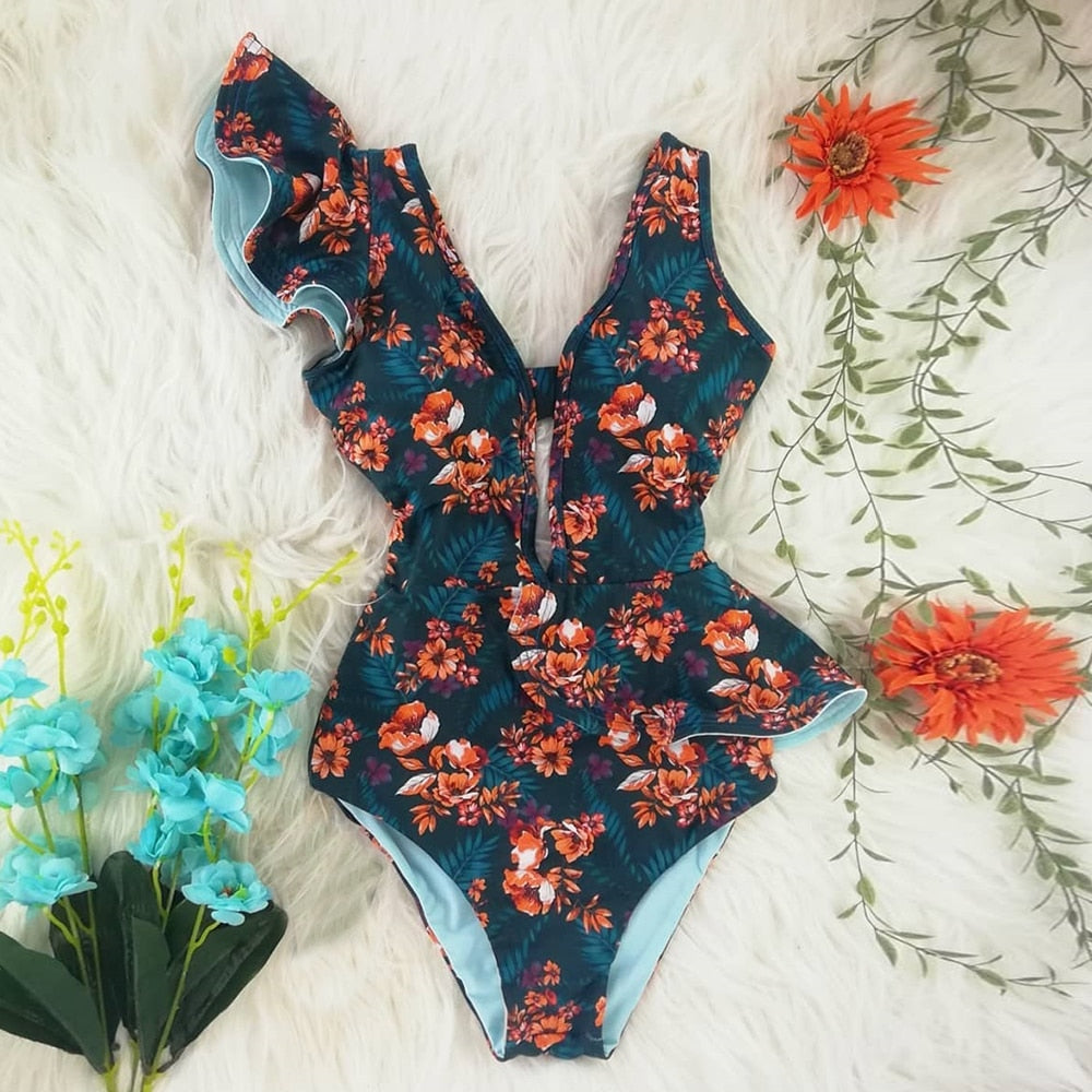 Marbella Ruffle Deep-V Swimsuit One-piece