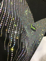 Heavy Embroidery Hot Drilling T-shirt Women Fake Two-Piece Shiny Slim Fitted Short-Sleeved T Shirt O-Neck Tops Femme Knited Tees