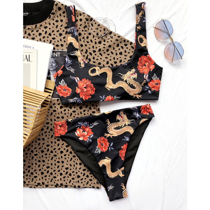 Dragon printed sexy bikini